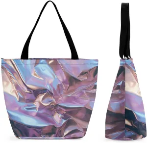 Reusable Shopping Bags for Women Large Grocery Bags Travel Tote Bags Silver Foil Picture Shoulder Bag for Work