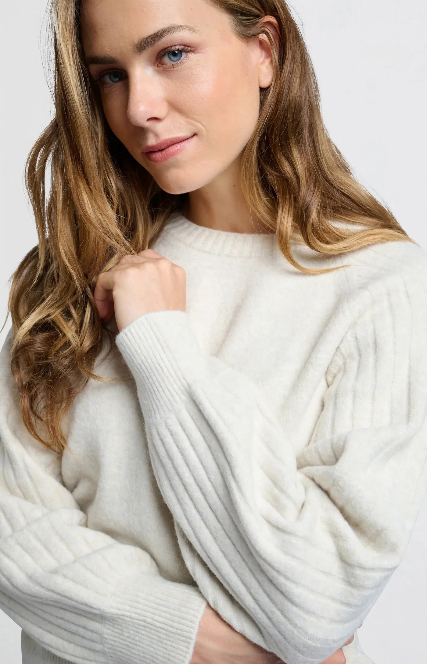 Rib Mix Sweater in Off White