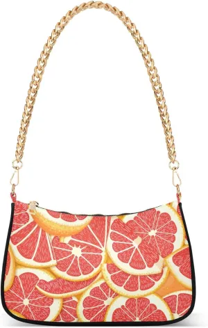 Ripe Juicy Tropical Grapefruit Fruits Shoulder Handbags for Women Travel Hobo Tote Handbag Women Gold Chain Shoulder Bags Purse with Zipper Closure