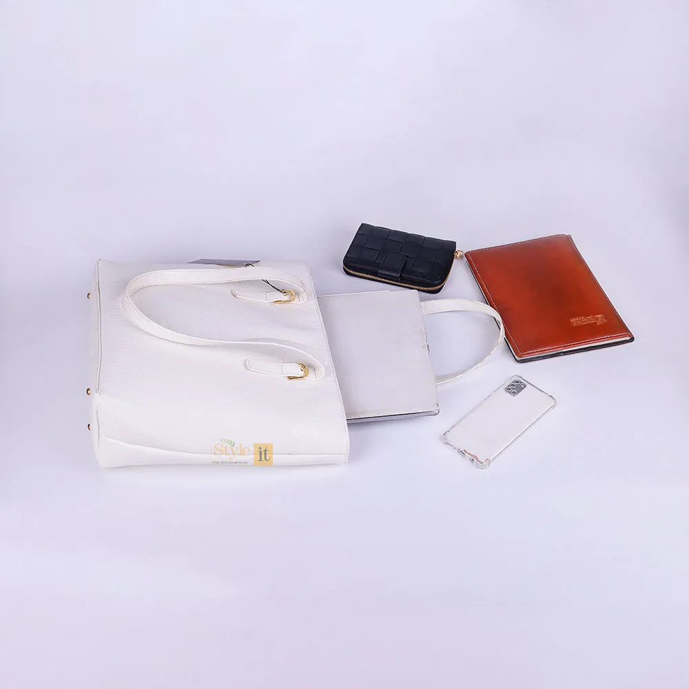 Roomy White Crocodile Leather Tote Bag