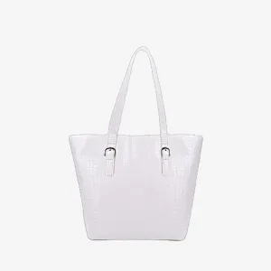 Roomy White Crocodile Leather Tote Bag