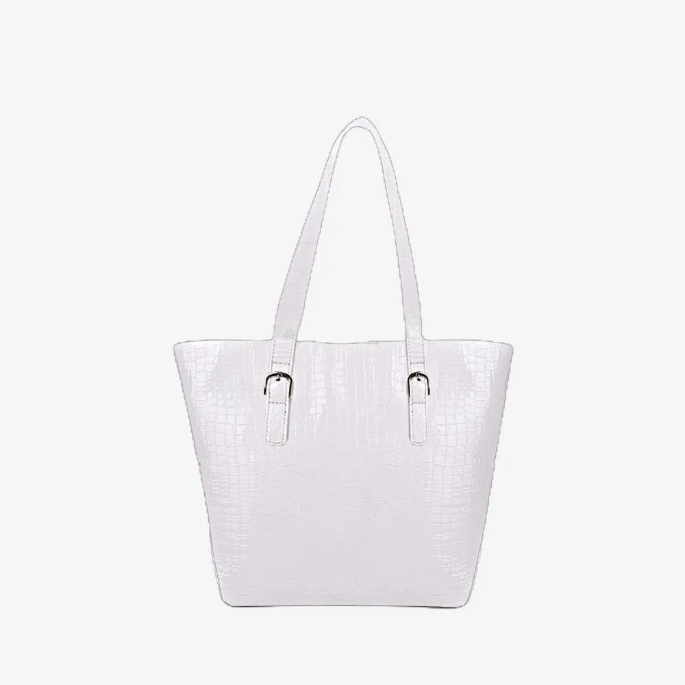 Roomy White Crocodile Leather Tote Bag
