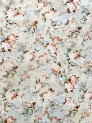 Rose & Violet's Garden Fabric. Faded Blue Rose