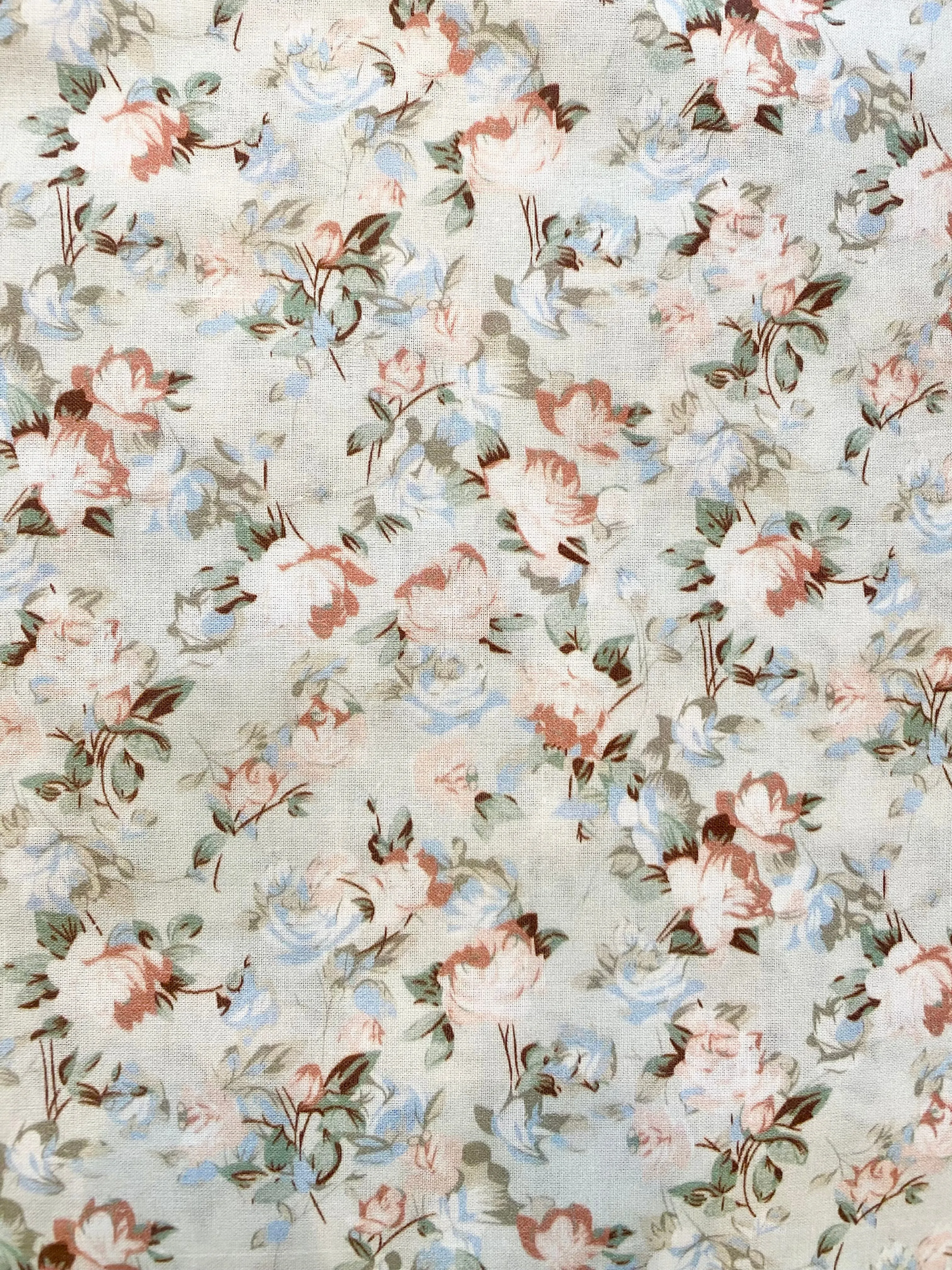 Rose & Violet's Garden Fabric. Faded Blue Rose