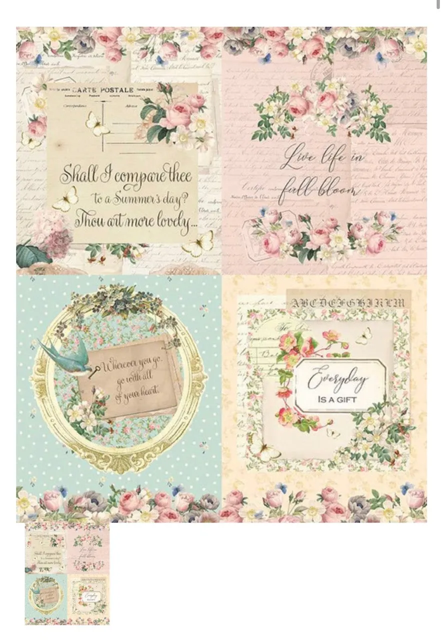 Rose & Violet`s Garden Fabric. Script Panel.