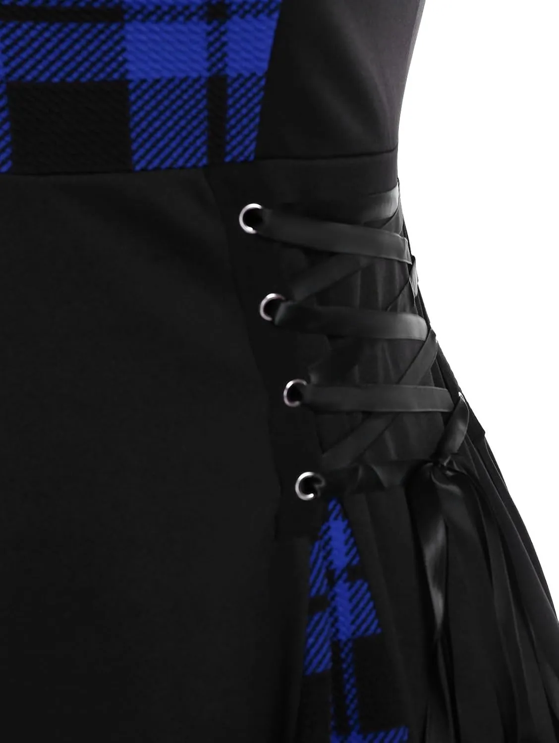 Rosegal Gothic Lace Up Plaid Half Zipper Fit and Flare Gothic Dress