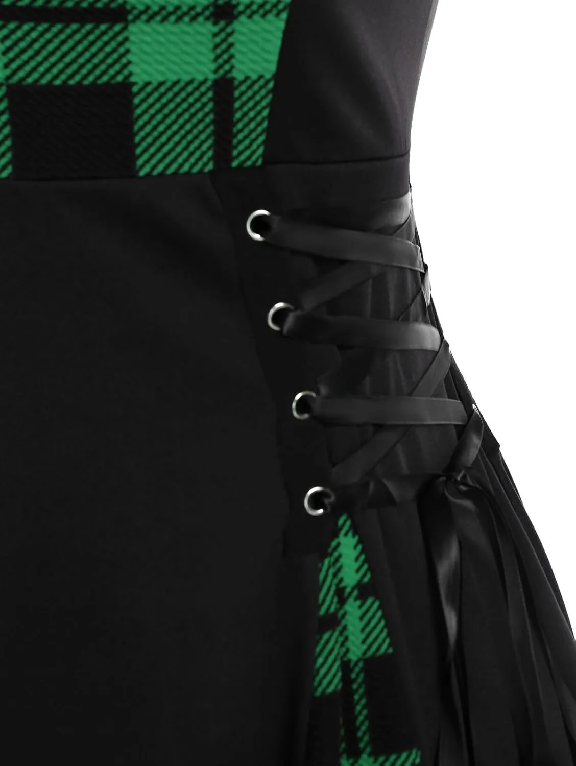 Rosegal Gothic Lace Up Plaid Half Zipper Fit and Flare Gothic Dress