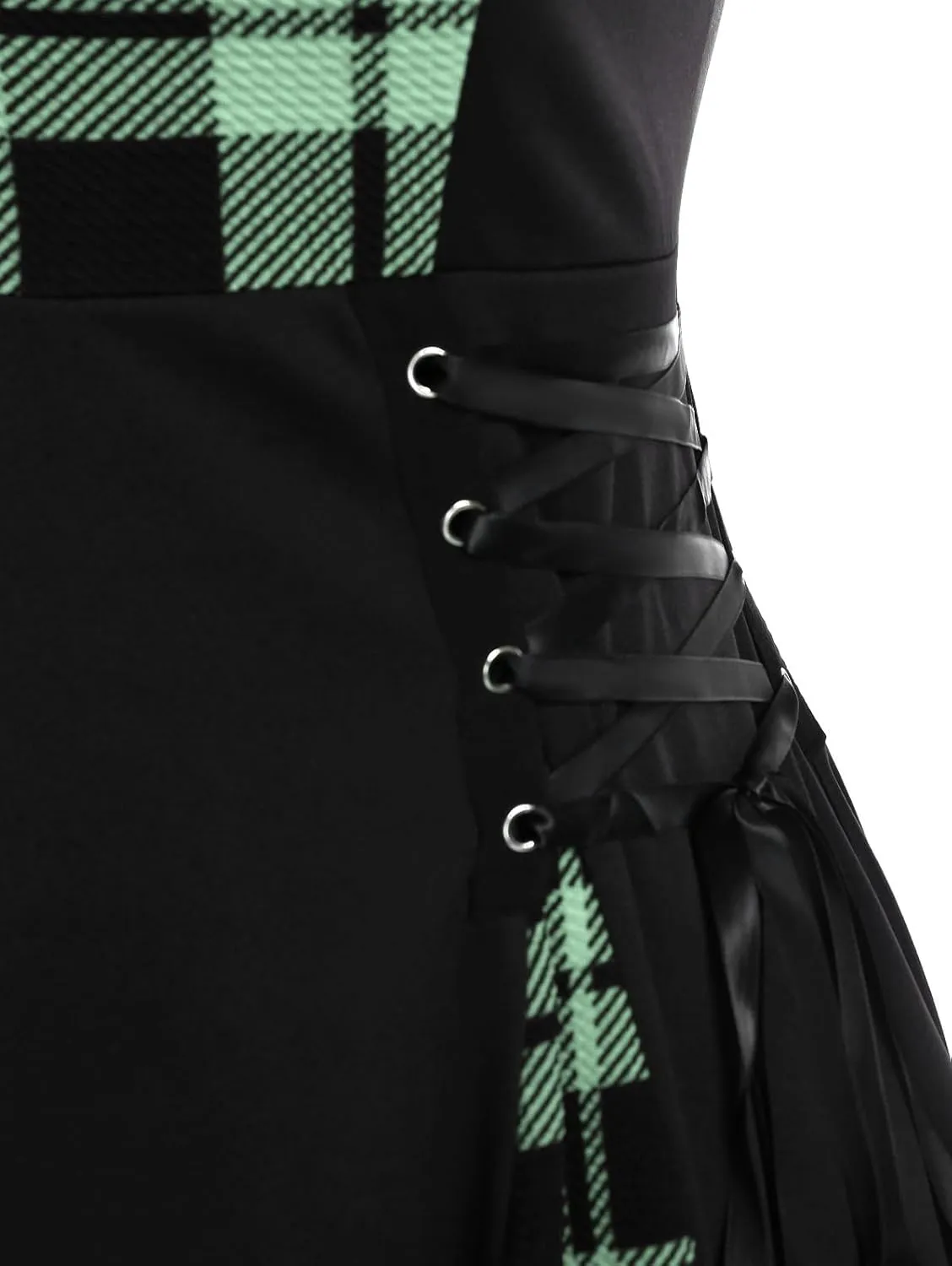 Rosegal Gothic Lace Up Plaid Half Zipper Fit and Flare Gothic Dress
