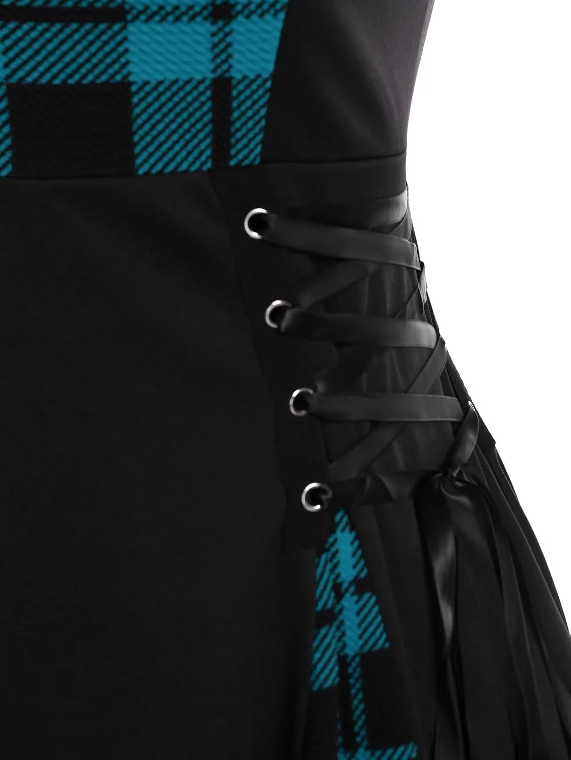 Rosegal Gothic Lace Up Plaid Half Zipper Fit and Flare Gothic Dress