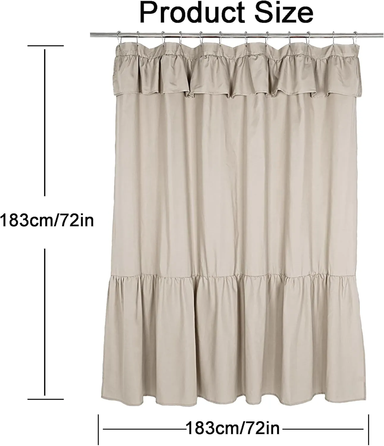 Ruffled Farmhouse Shower Curtain,Camel Fabric,Country and Chic Style,72x72 in
