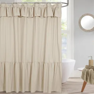 Ruffled Farmhouse Shower Curtain,Camel Fabric,Country and Chic Style,72x72 in