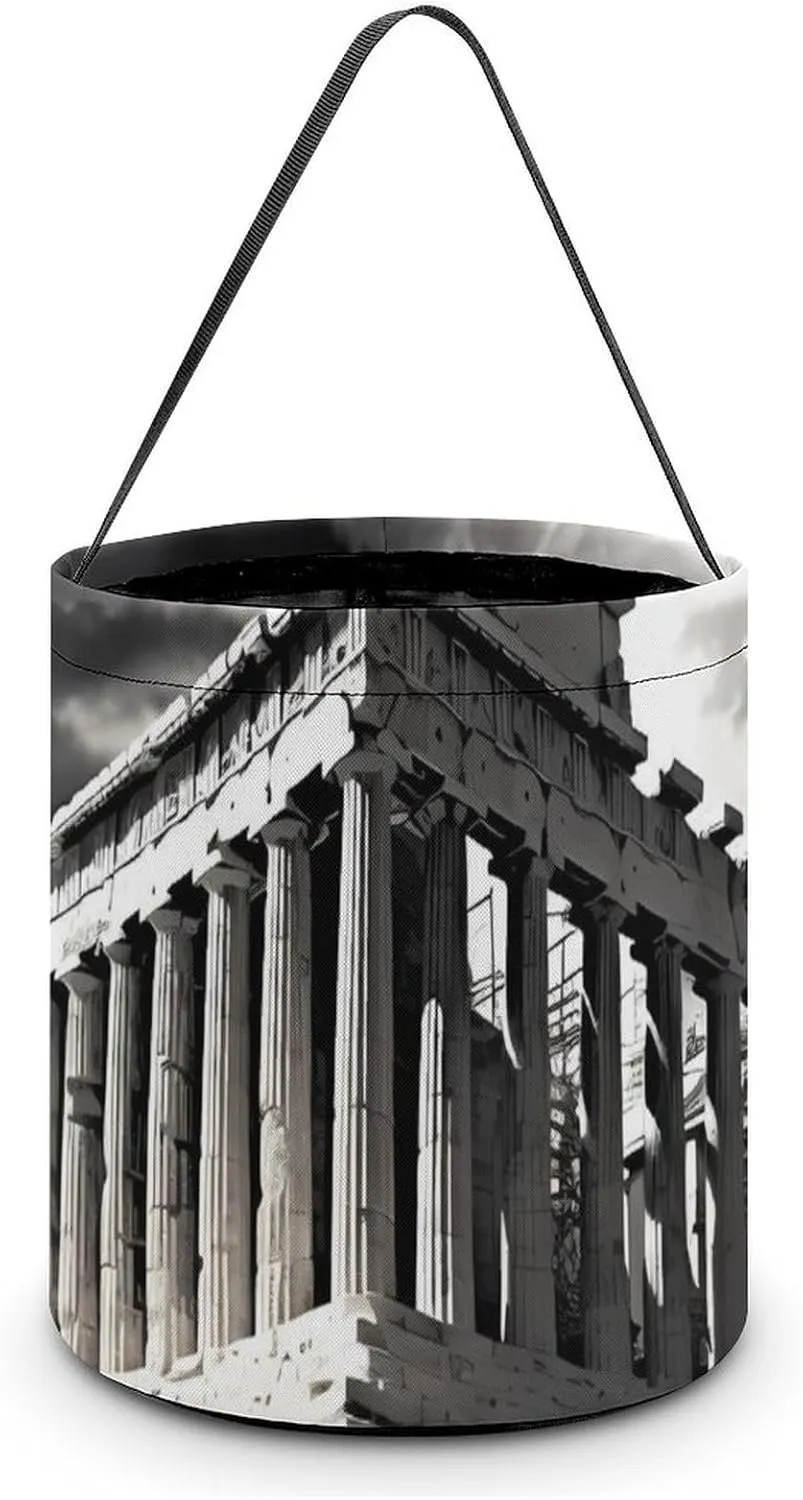 Ruins of A Temple Parthenon Acropolis Athens Greece Printed Easter Basket Bags Funny Easter Egg Candy Bucket Tote Bag with Handles 7.9×8.3×7.1“