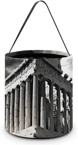 Ruins of A Temple Parthenon Acropolis Athens Greece Printed Easter Basket Bags Funny Easter Egg Candy Bucket Tote Bag with Handles 7.9×8.3×7.1“