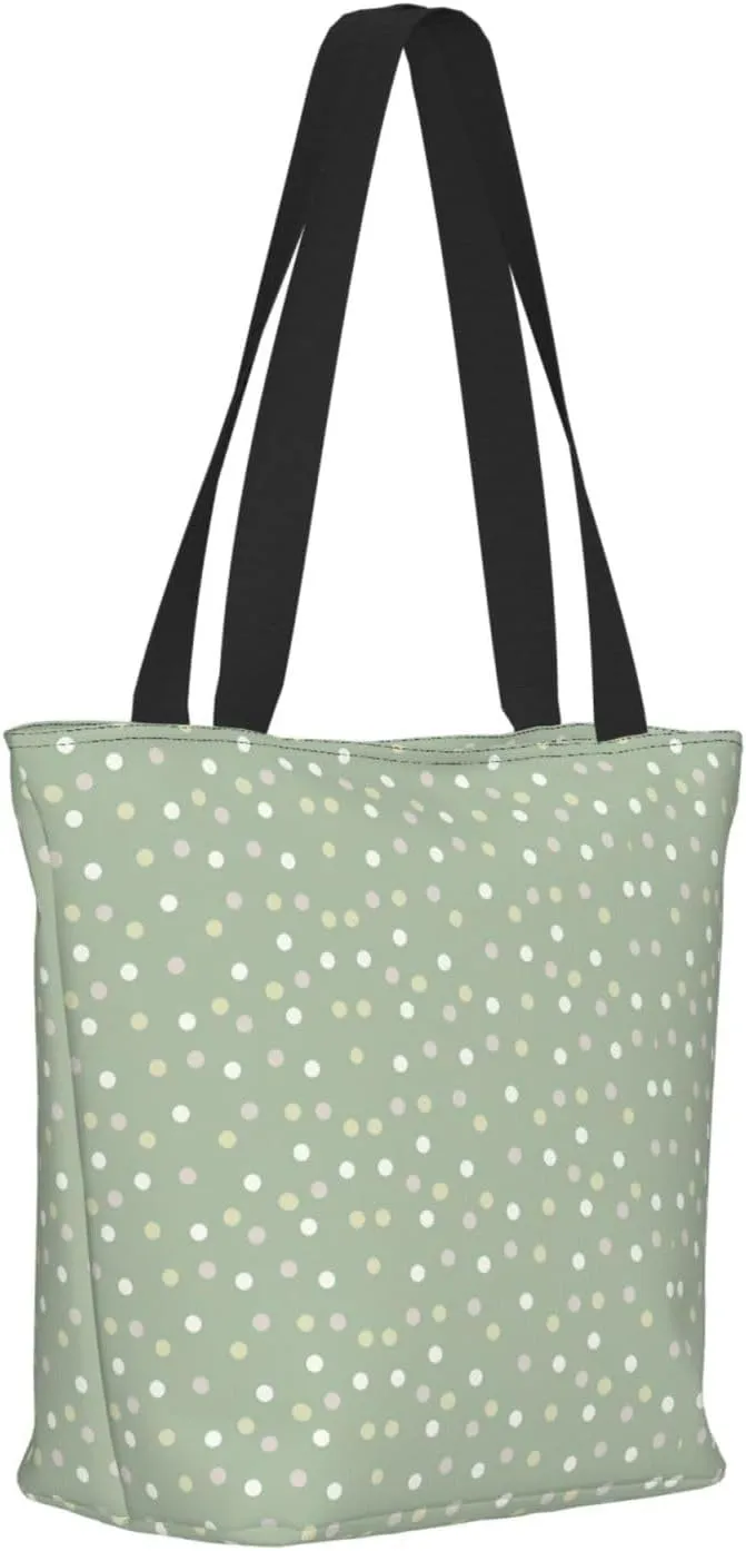 Sage Polka Dots Tote Bag Women Reusable Shopping Bags Shoulder Bag Portable Storage HandBags