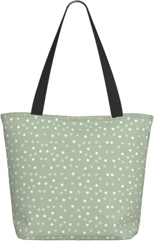 Sage Polka Dots Tote Bag Women Reusable Shopping Bags Shoulder Bag Portable Storage HandBags