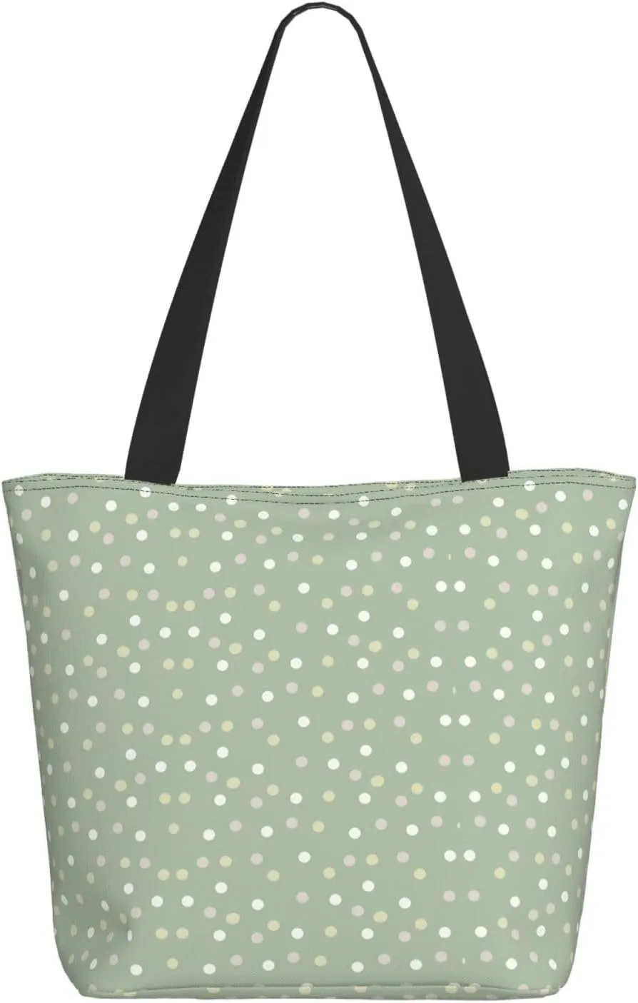 Sage Polka Dots Tote Bag Women Reusable Shopping Bags Shoulder Bag Portable Storage HandBags