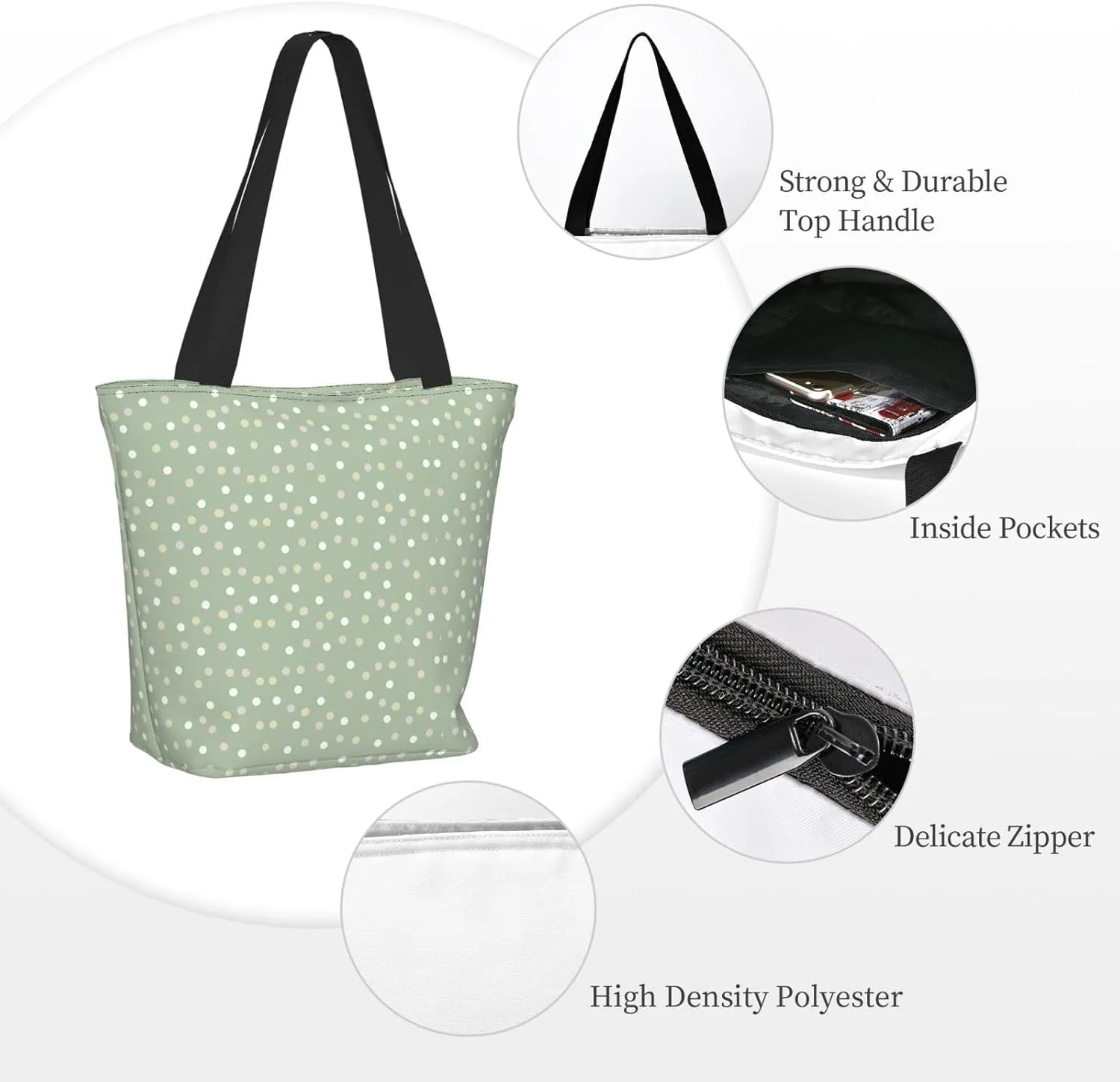 Sage Polka Dots Tote Bag Women Reusable Shopping Bags Shoulder Bag Portable Storage HandBags