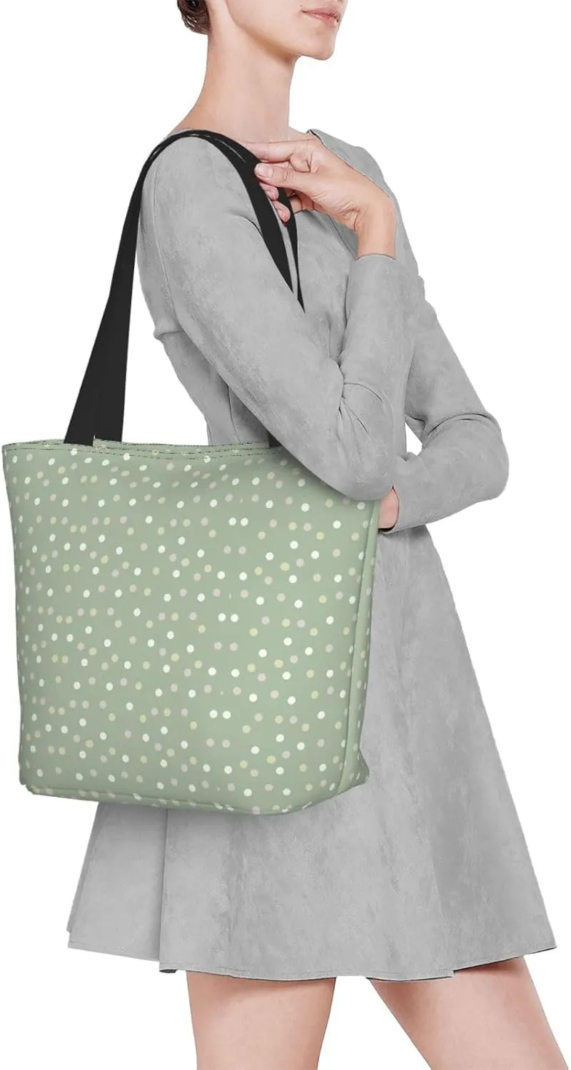Sage Polka Dots Tote Bag Women Reusable Shopping Bags Shoulder Bag Portable Storage HandBags