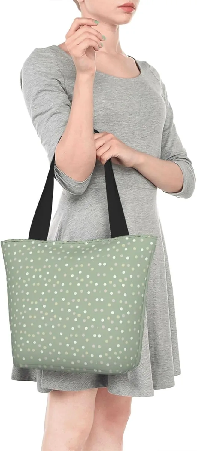 Sage Polka Dots Tote Bag Women Reusable Shopping Bags Shoulder Bag Portable Storage HandBags