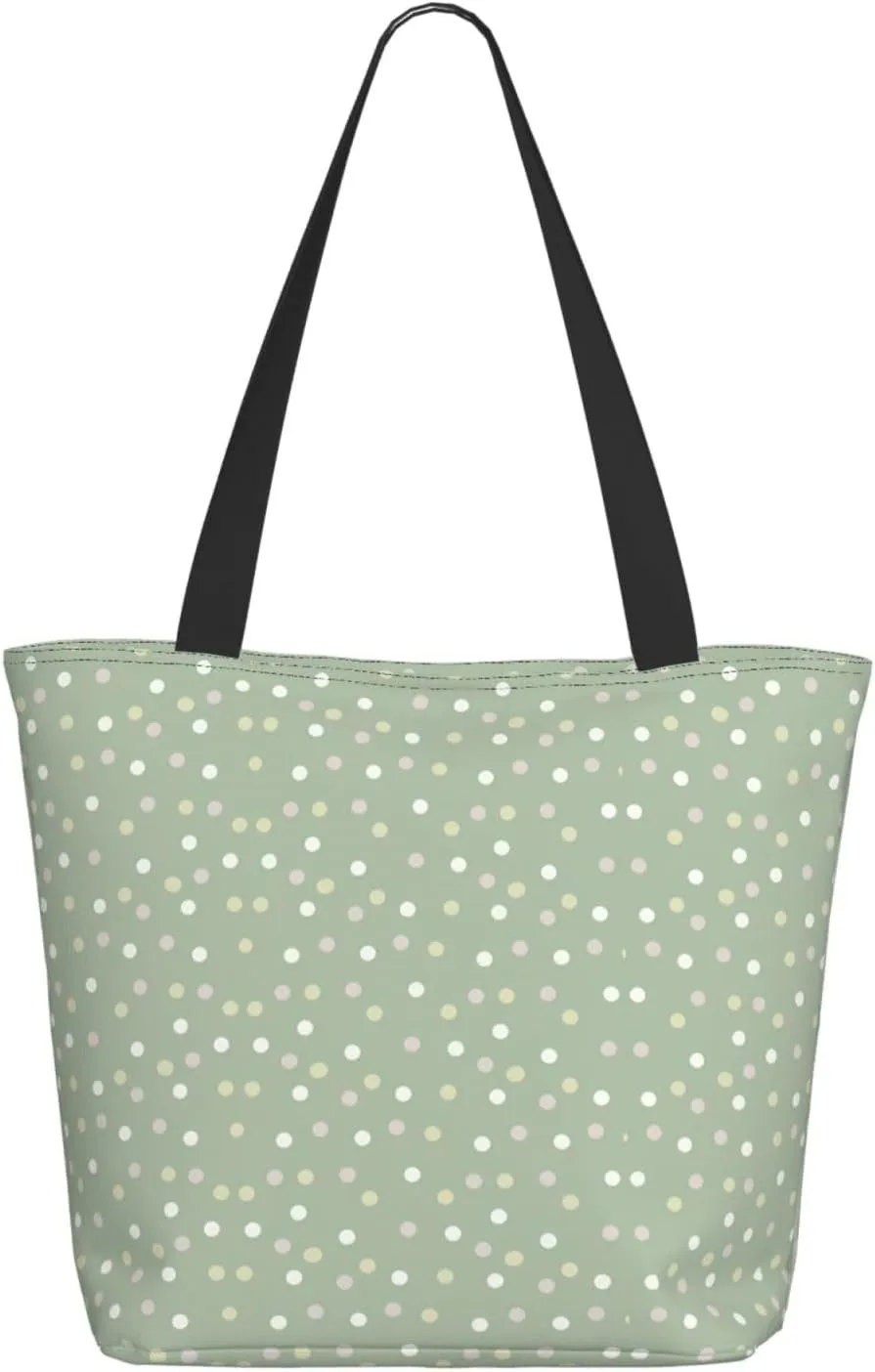 Sage Polka Dots Tote Bag Women Reusable Shopping Bags Shoulder Bag Portable Storage HandBags