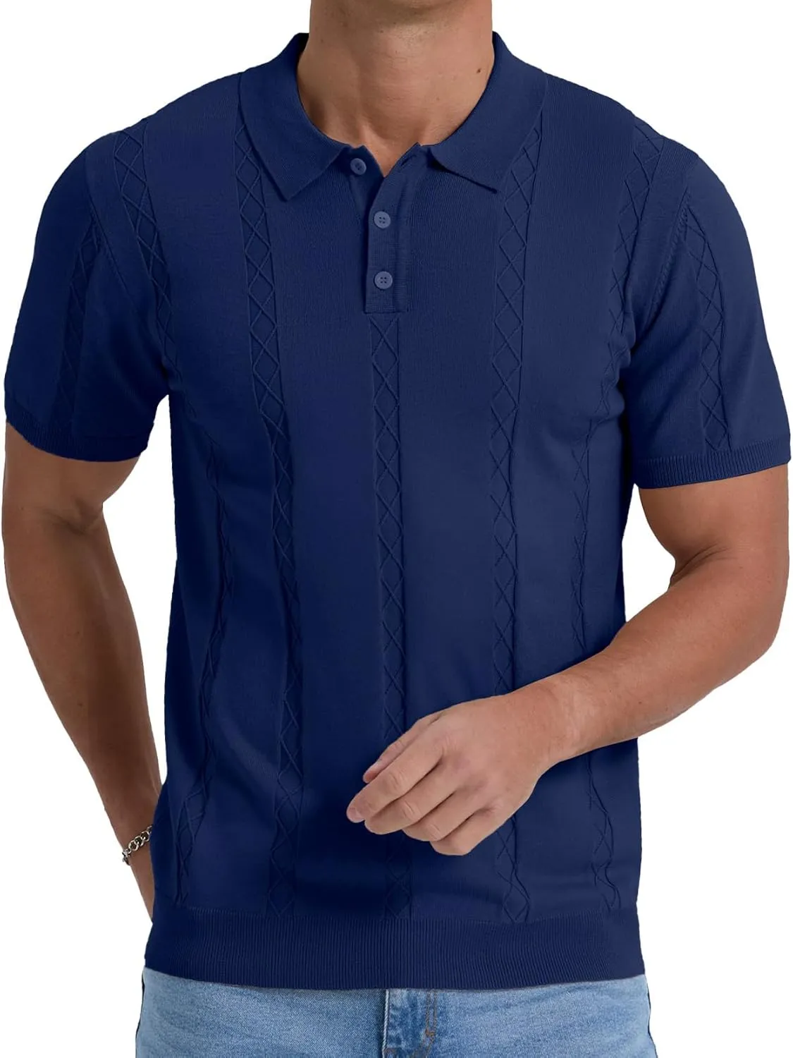 Sailwind Mens Knit Polo Shirts Short Sleeve Ribbed Textured Polo Shirt Casual Golf Shirts Collared T Shirt