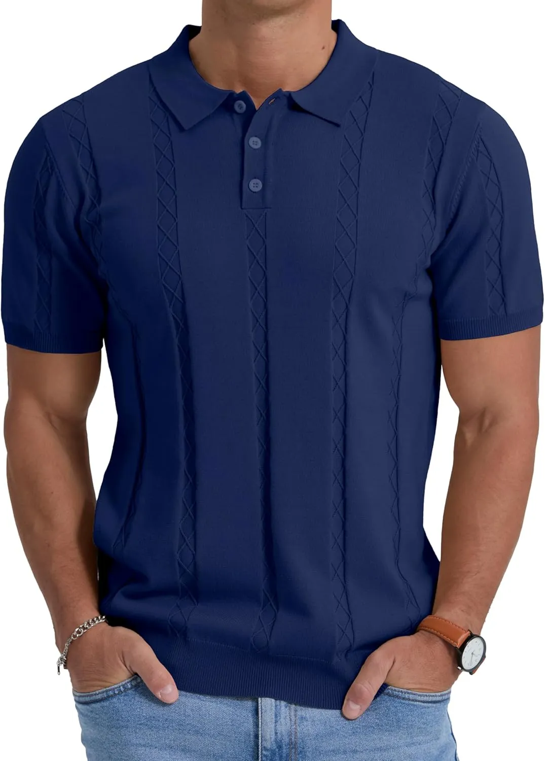 Sailwind Mens Knit Polo Shirts Short Sleeve Ribbed Textured Polo Shirt Casual Golf Shirts Collared T Shirt