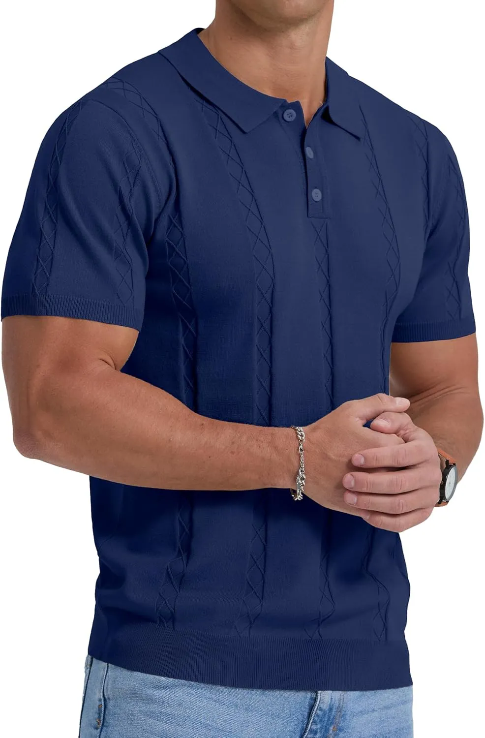 Sailwind Mens Knit Polo Shirts Short Sleeve Ribbed Textured Polo Shirt Casual Golf Shirts Collared T Shirt