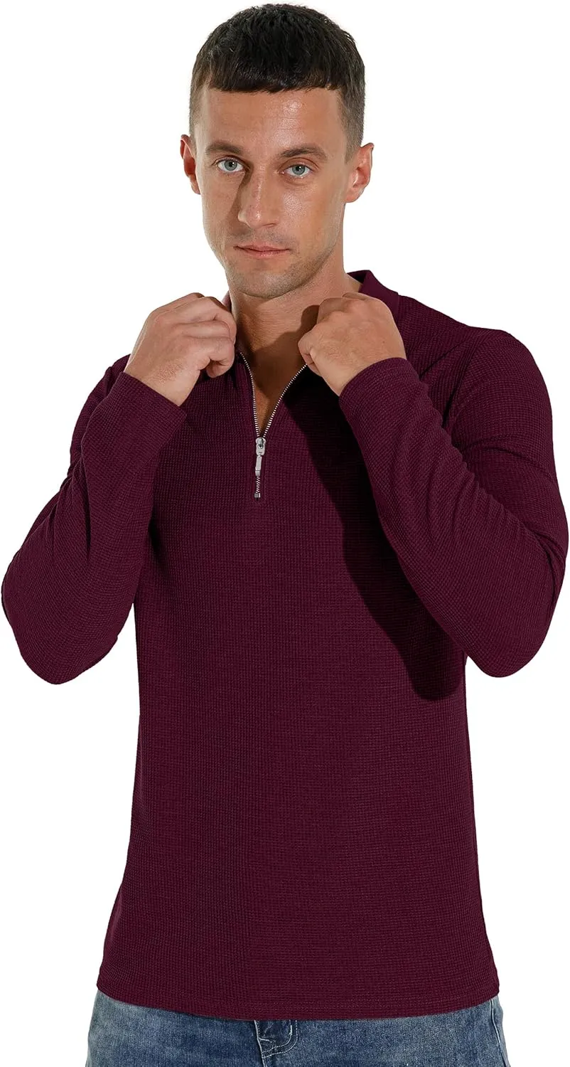 Sailwind Men's Waffle Knit Long Sleeve Casual Quarter Zip Polo Shirts