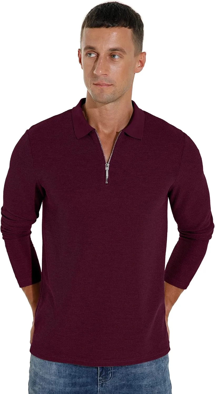 Sailwind Men's Waffle Knit Long Sleeve Casual Quarter Zip Polo Shirts