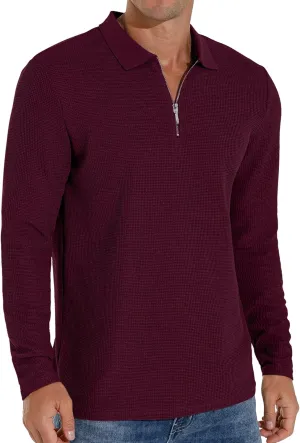 Sailwind Men's Waffle Knit Long Sleeve Casual Quarter Zip Polo Shirts