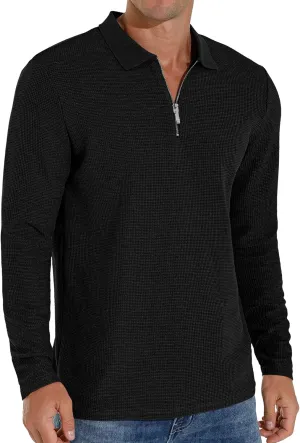Sailwind Men's Waffle Knit Long Sleeve Casual Quarter Zip Polo Shirts
