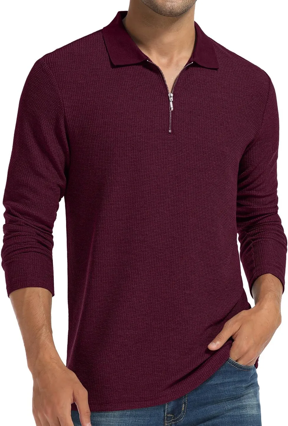 Sailwind Men's Waffle Knit Long Sleeve Casual Quarter Zip Polo Shirts