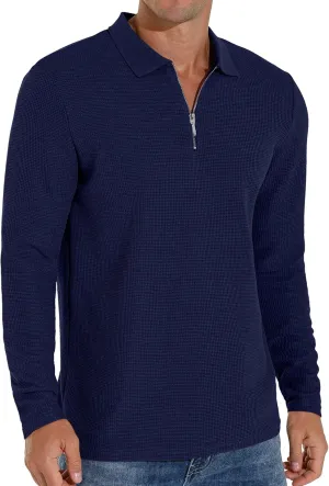 Sailwind Men's Waffle Knit Long Sleeve Casual Quarter Zip Polo Shirts