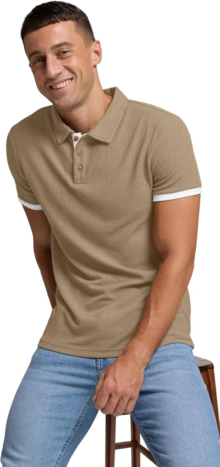 Sailwind Men's Waffle Knit Short Sleeve Casual Polo Shirts