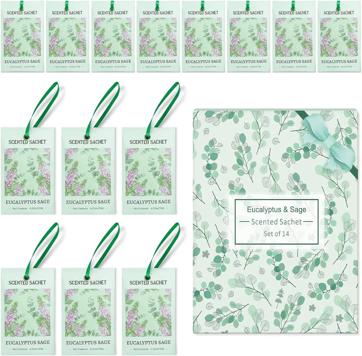 SCENTORINI Sachets for Drawers and Closets, Eucalyptus Sage Sachets Bags, Pack of 14, Home Fragrance Sachet for Wardrobe, Closet, Drawer