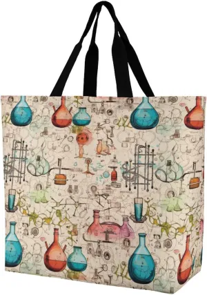 Science Chemical Knowledge Shoulder Bag Large Capacity Shopping Bag Washable Grocery Bag Handbag for Women Men