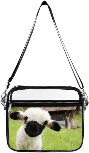 Scotland Black Sheep Clear Stadium Bag Clear Messenger Bag Shoulder Bag with 2 Compartments Clear Crossbody Bag, 20240531