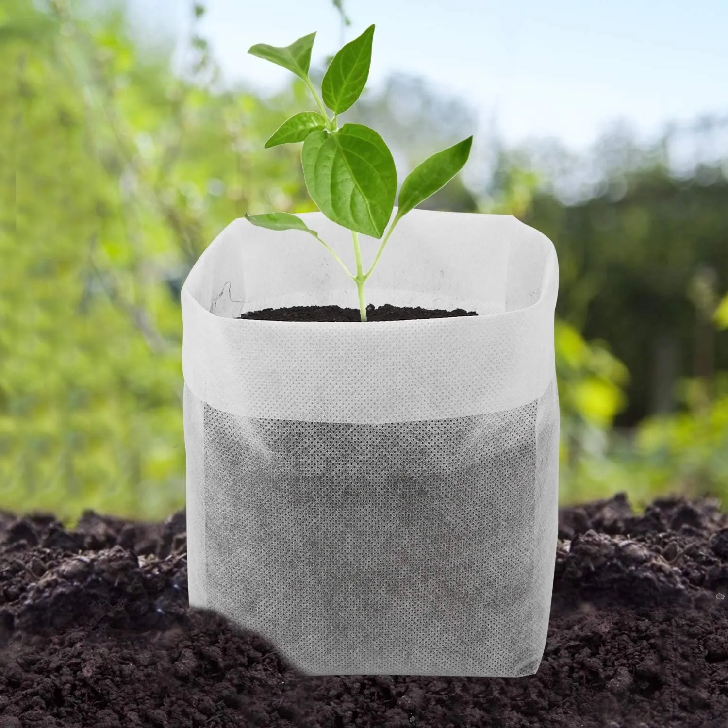 Seedling Nursery Bags, 100pcs 9.8 x 9.8 in Non Woven Fabric Nursery Grow Pouch, Garden Thickened Plant Grow Bags, Planting Flower Seed Starter Bags for High Seedling Survival Rate
