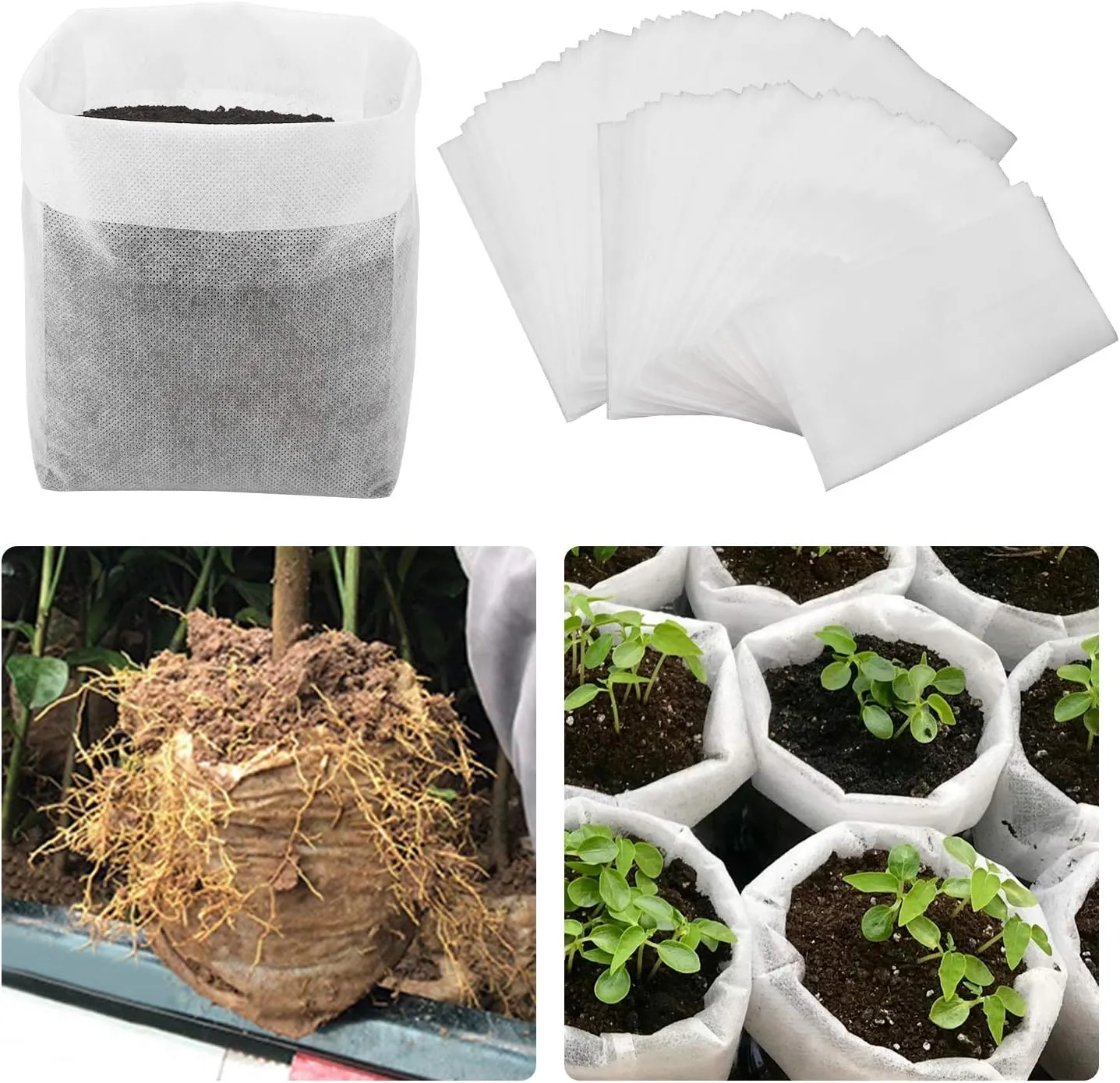 Seedling Nursery Bags, 100pcs 9.8 x 9.8 in Non Woven Fabric Nursery Grow Pouch, Garden Thickened Plant Grow Bags, Planting Flower Seed Starter Bags for High Seedling Survival Rate