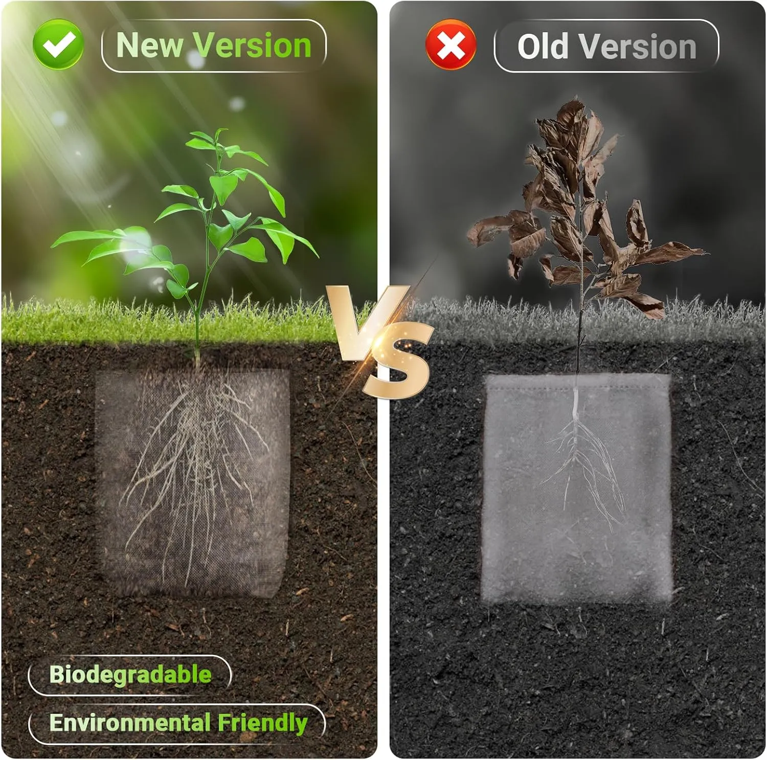 Seedling Nursery Bags, 100pcs 9.8 x 9.8 in Non Woven Fabric Nursery Grow Pouch, Garden Thickened Plant Grow Bags, Planting Flower Seed Starter Bags for High Seedling Survival Rate