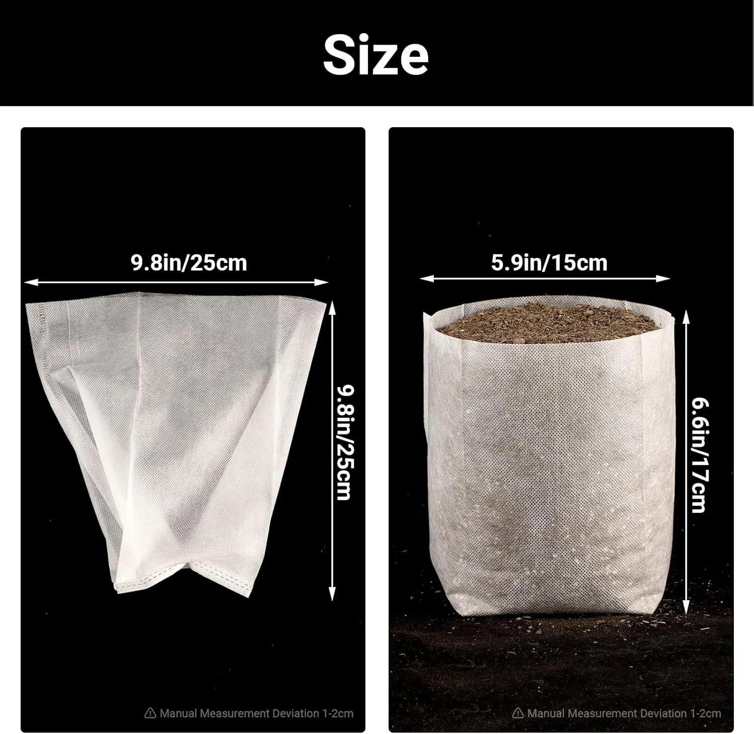 Seedling Nursery Bags, 100pcs 9.8 x 9.8 in Non Woven Fabric Nursery Grow Pouch, Garden Thickened Plant Grow Bags, Planting Flower Seed Starter Bags for High Seedling Survival Rate