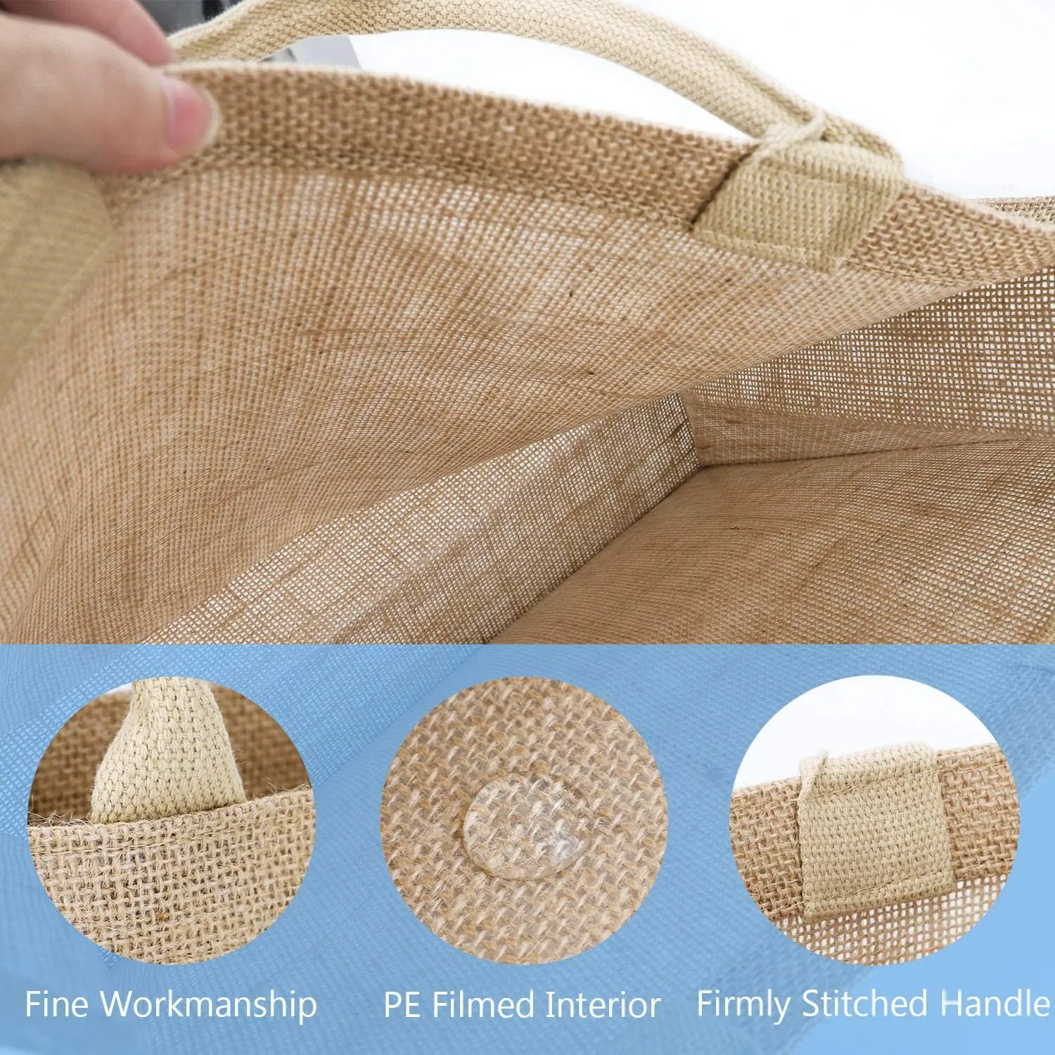Segarty Tote Bags, 3 Pack Large Burlap Jute Reusable Canvas Gift Favors Bag with Handles Blank Tote Bulk for Bridesmaid Wedding, Women Market Grocery Shopping, Bachelorette Party, Beach Trip, DIY