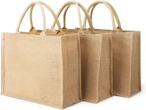 Segarty Tote Bags, 3 Pack Large Burlap Jute Reusable Canvas Gift Favors Bag with Handles Blank Tote Bulk for Bridesmaid Wedding, Women Market Grocery Shopping, Bachelorette Party, Beach Trip, DIY