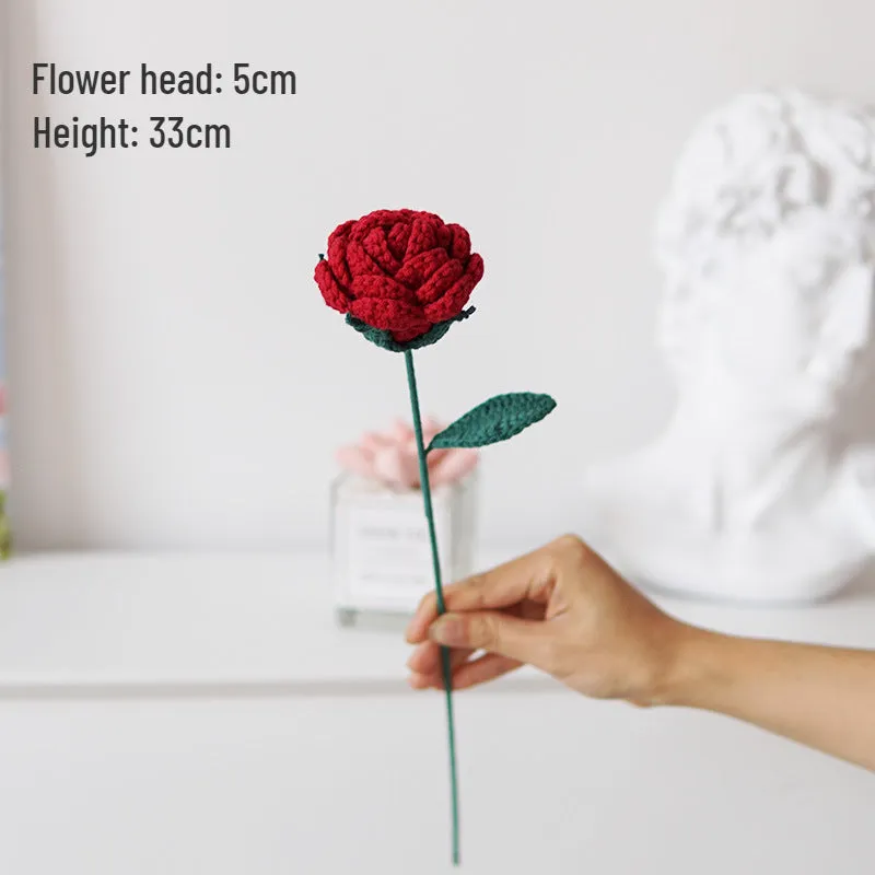 Set of 5pcs Finished Crocheted Gradient Rose Handmade Artificial Flower Branch