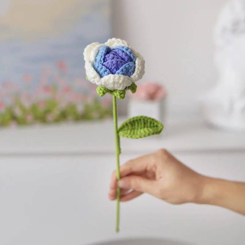 Set of 5pcs Finished Crocheted Gradient Rose Handmade Artificial Flower Branch