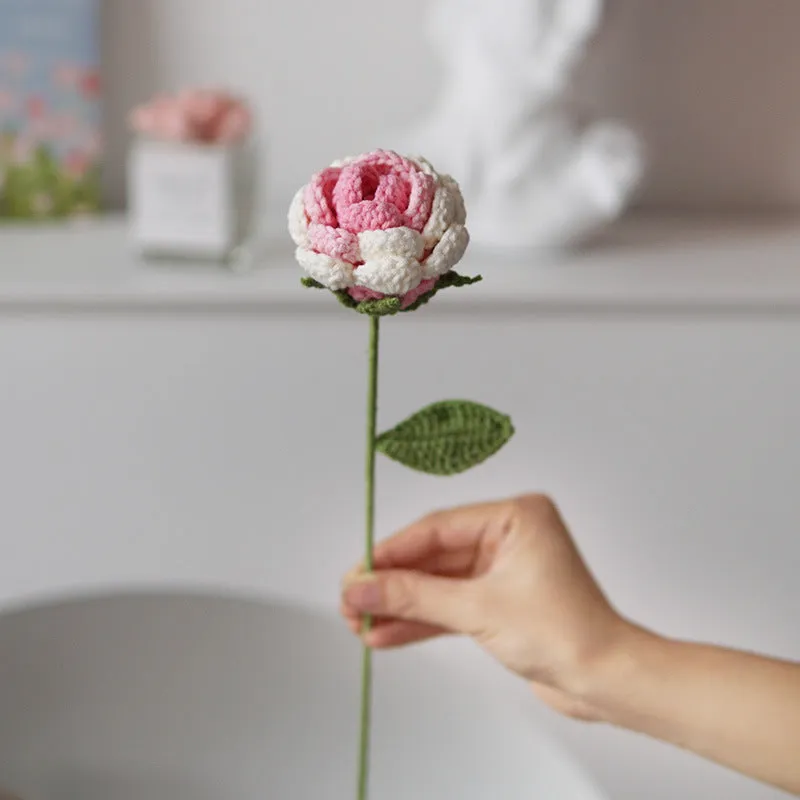 Set of 5pcs Finished Crocheted Gradient Rose Handmade Artificial Flower Branch