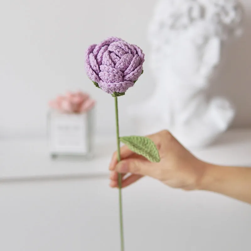 Set of 5pcs Finished Crocheted Gradient Rose Handmade Artificial Flower Branch