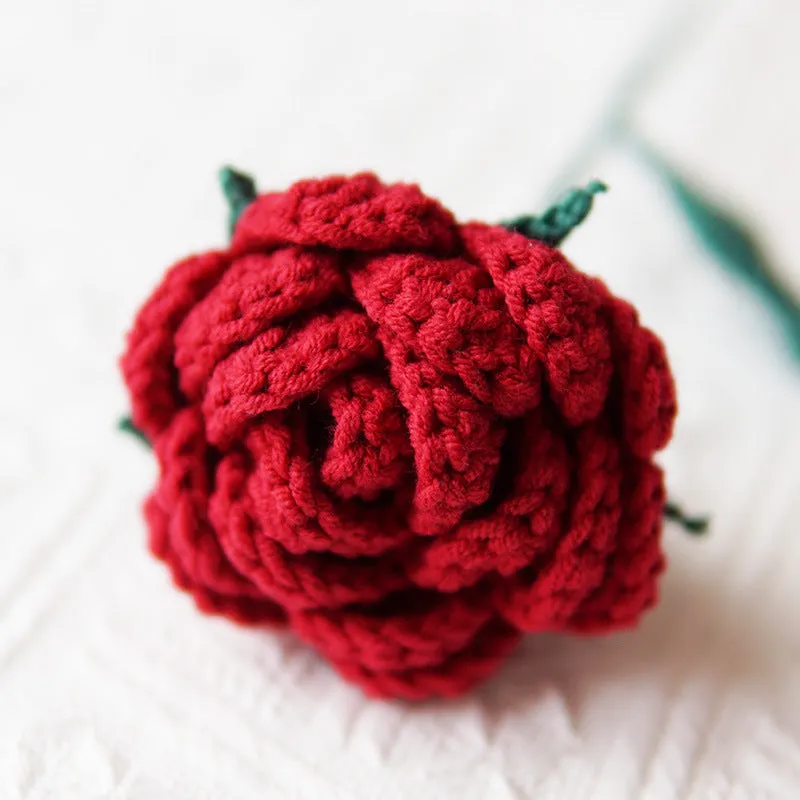 Set of 5pcs Finished Crocheted Gradient Rose Handmade Artificial Flower Branch