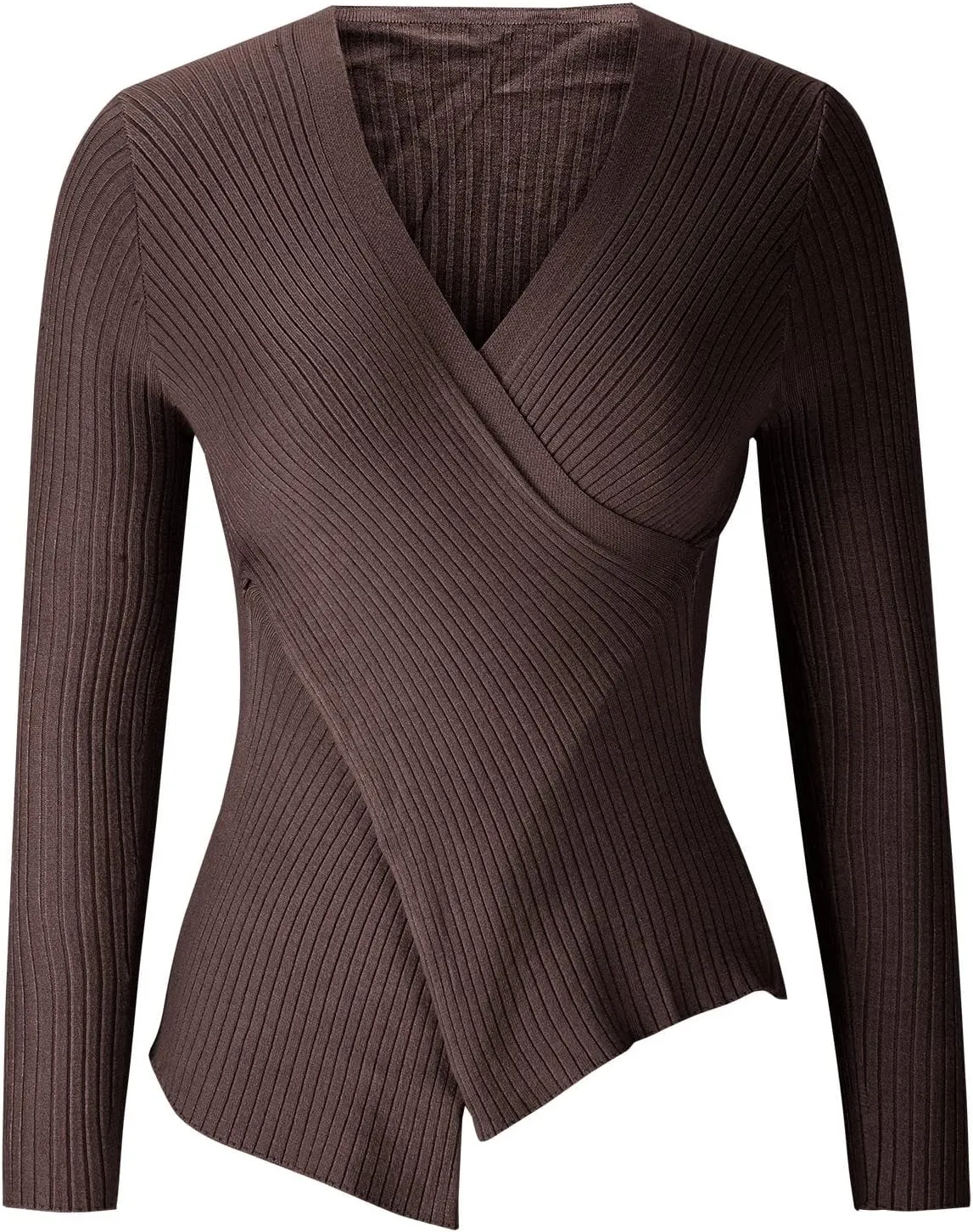 Sexy Cross v Neck Sweaters for Women Business Casual Long Sleeve Ribbed Knit Wrap Slim Fit Pullover Tops