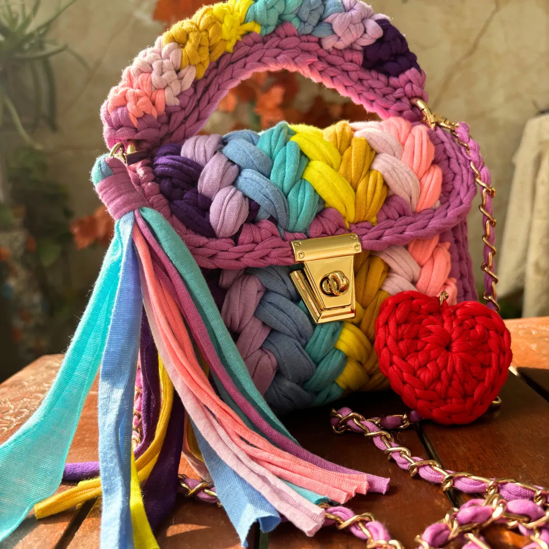 Shiroli Handmade Designer Festive Rainbow Bag With Heart Shaped Key Chain